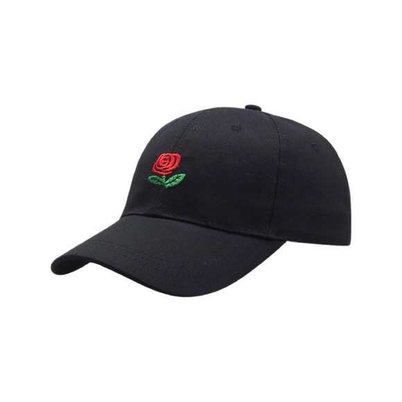 Men Women Rose Embroidered Cotton Adjustable Floral Dad Hat Baseball Cap Black - Picture 1 of 9